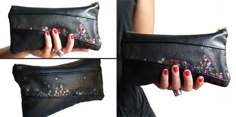 Megan Leone Leather and Sequin Clutches on Sale