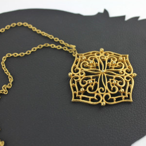 Gold Art Nouveau Inspired 70s Long Necklace v2