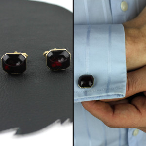 Deep Red Octagon and Gold Cuff Links v6